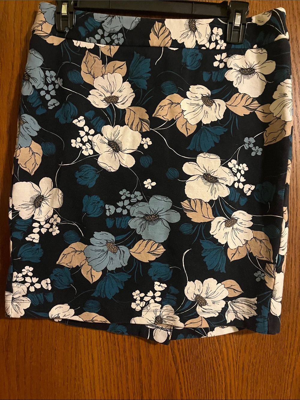 Ann Taylor Navy Floral Mini Skirt with Teal & Cream Blooms